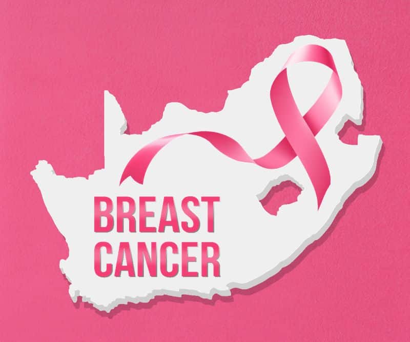 Silhouette of South Afrika with Breast Cancer ribbon